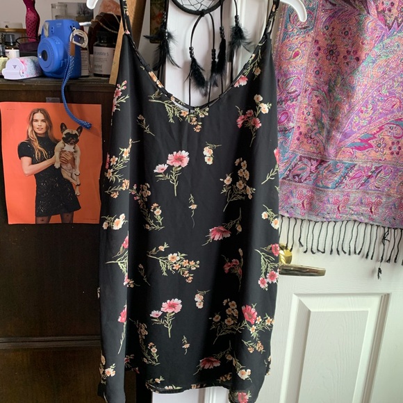 Black Slip Dress with Flowers - Picture 1 of 3